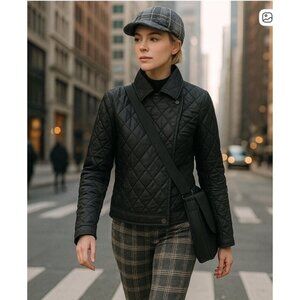 Banana Republic Women's Sz M Black Diamond Quilted Long Sleeve Moto Jacket